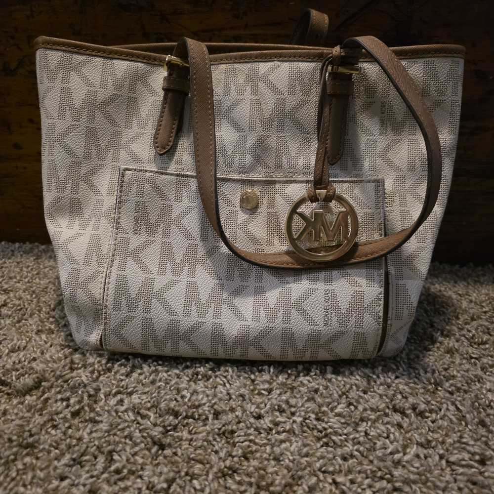 Michael Kors Cream and Brown Signature Tote